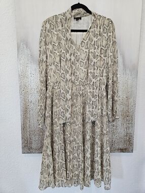 Current Air Cream and Taupe Snake-Print Midi Dress